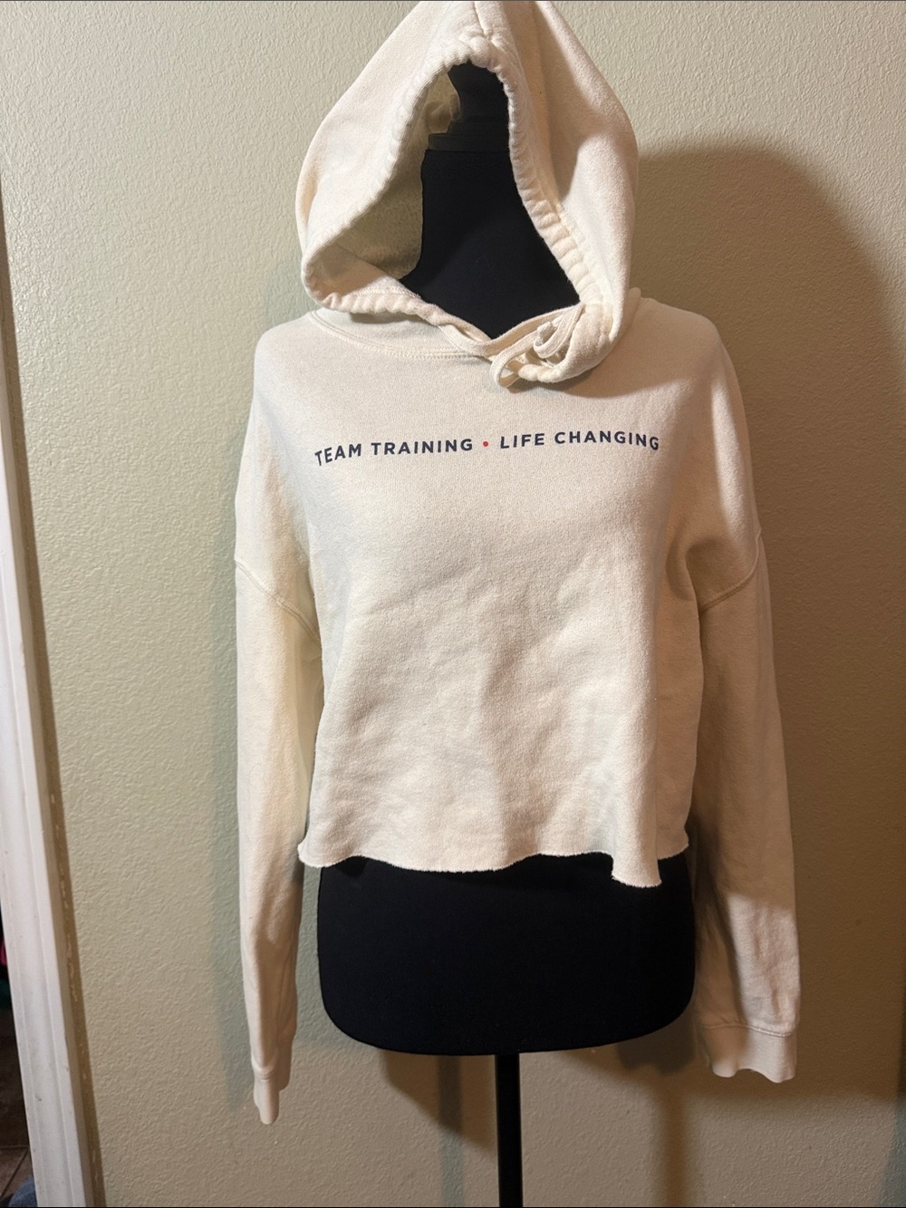 F45 Cream Cropped Hoodie with 'Team Training • Life Changing'